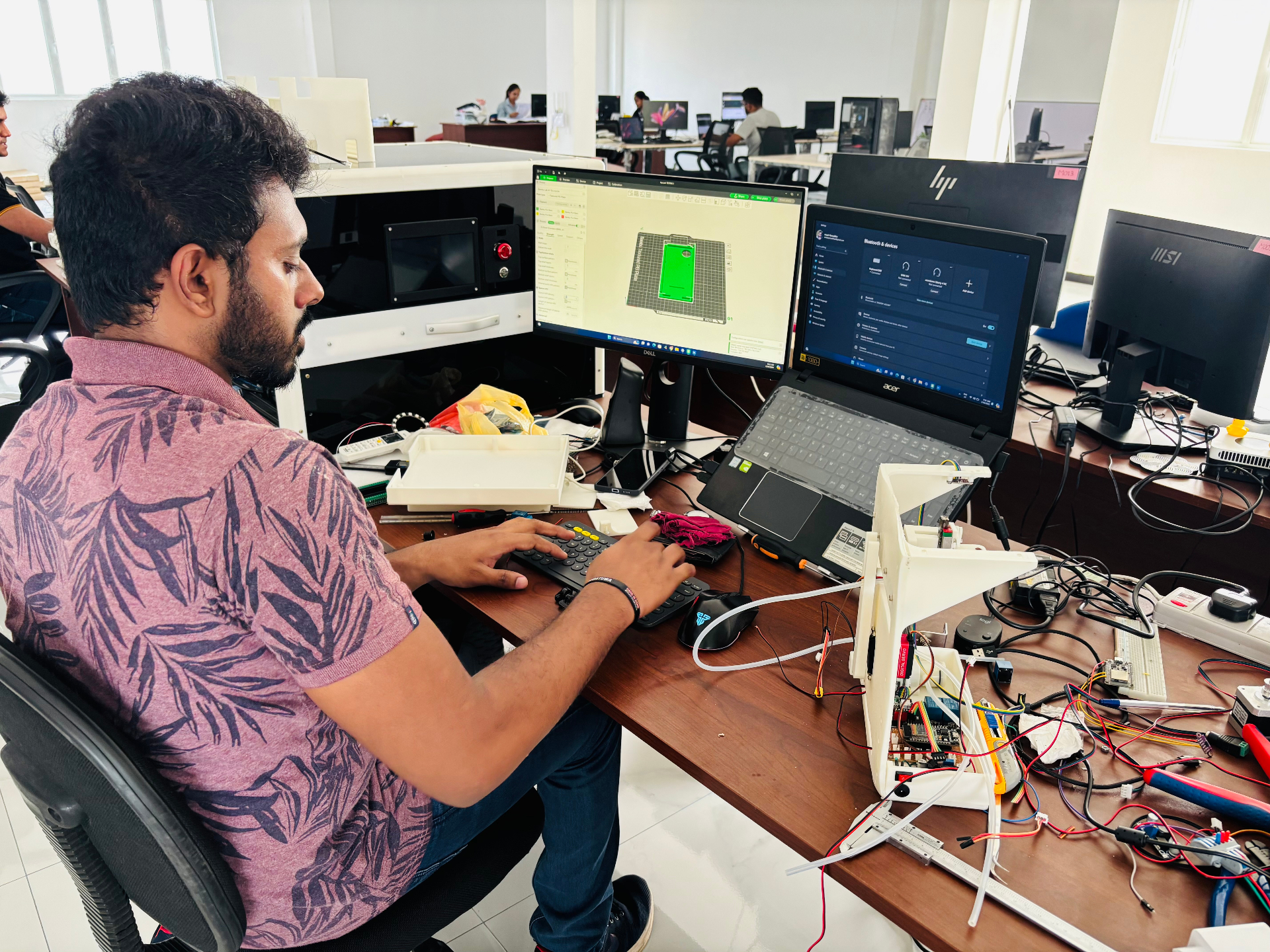Workstation beside hardware prototype